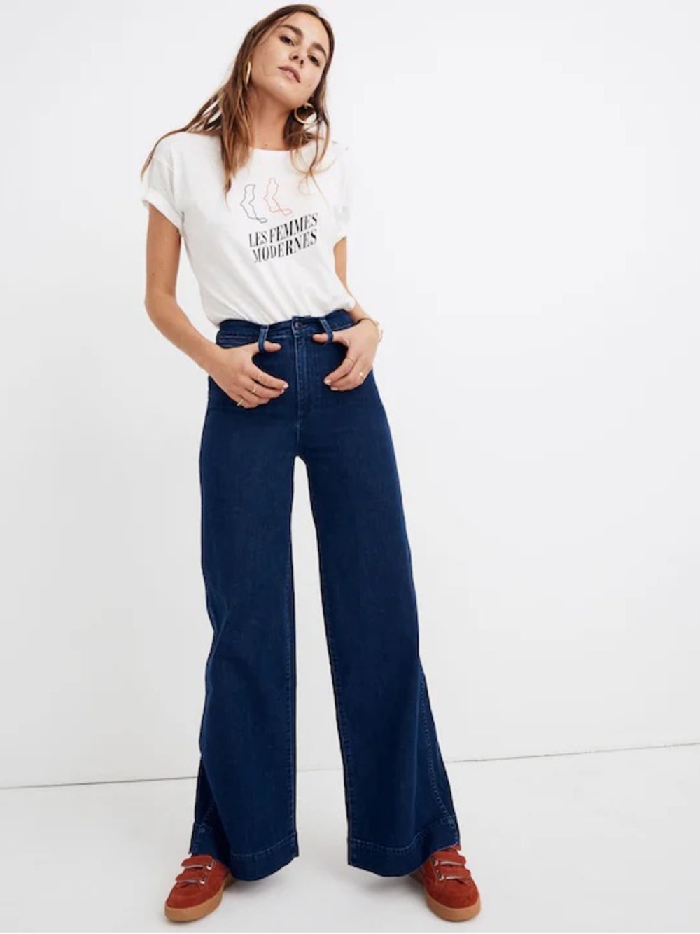 Madewell Emmett Wide Leg Jeans Women Size 32 Classic Blue High Rise Casual Boho
